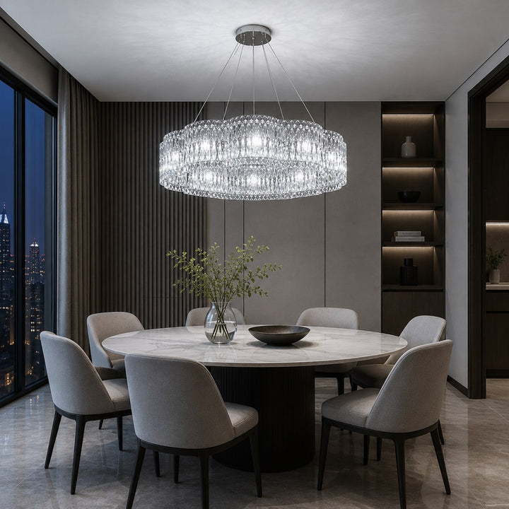 Modern Crystal Chandelier Adjustable Hanging Light Fixture Stainless Steel LED Illumination