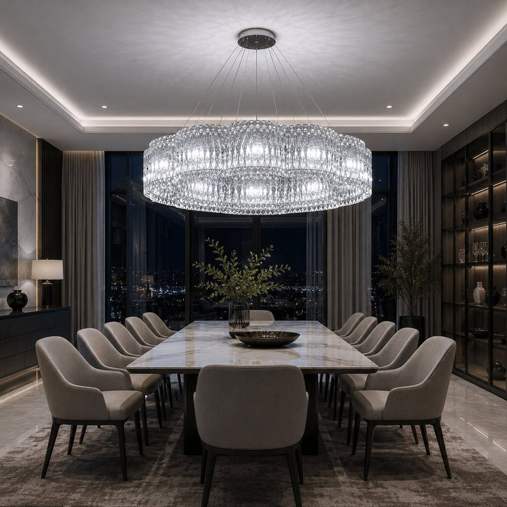 Modern Crystal Chandelier Adjustable Hanging Light Fixture Stainless Steel LED Illumination