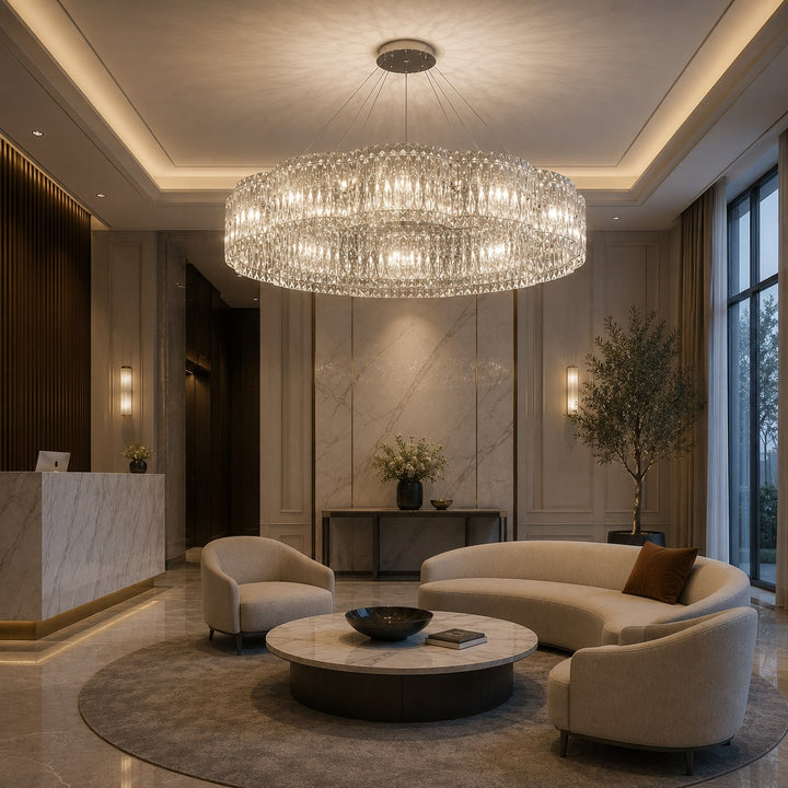 Modern Crystal Chandelier Adjustable Hanging Light Fixture Stainless Steel LED Illumination