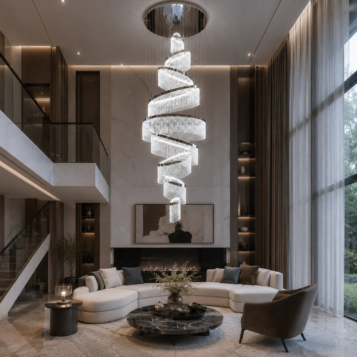 Modern Crystal Chandelier Multi-Ring Hanging LED Light Fixture Stainless Steel Adjustable