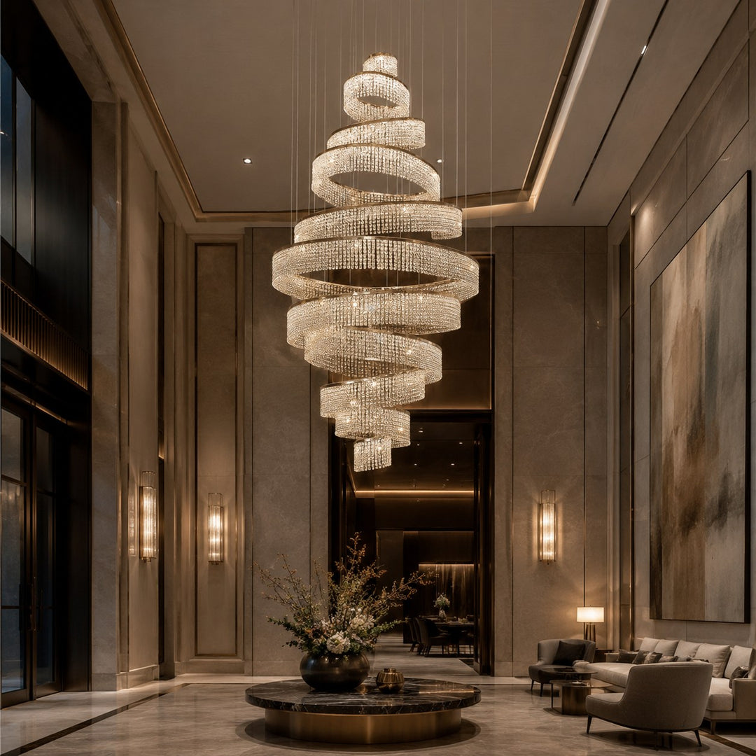 Modern Crystal Chandelier Multi-Ring Hanging LED Light Fixture Stainless Steel Adjustable