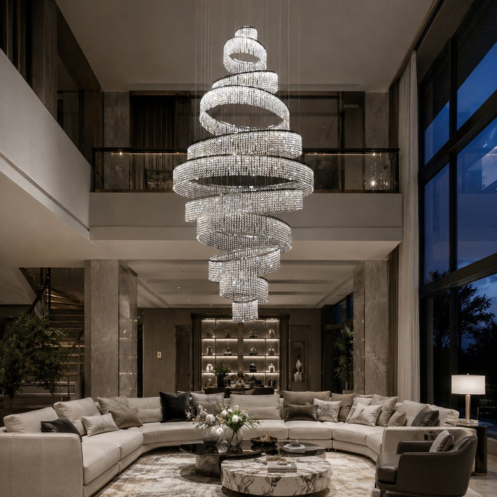 Modern Crystal Chandelier Multi-Ring Hanging LED Light Fixture Stainless Steel Adjustable