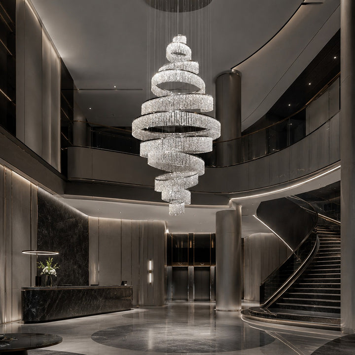 Modern Crystal Chandelier Multi-Ring Hanging LED Light Fixture Stainless Steel Adjustable