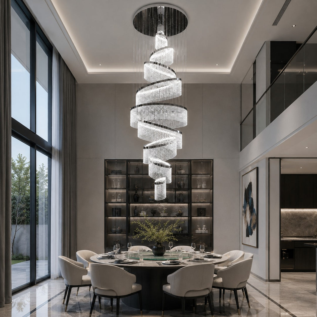 Modern Crystal Chandelier Multi-Ring Hanging LED Light Fixture Stainless Steel Adjustable