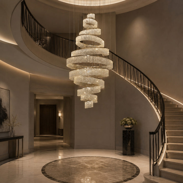 Modern Crystal Chandelier Multi-Ring Hanging LED Light Fixture Stainless Steel Adjustable