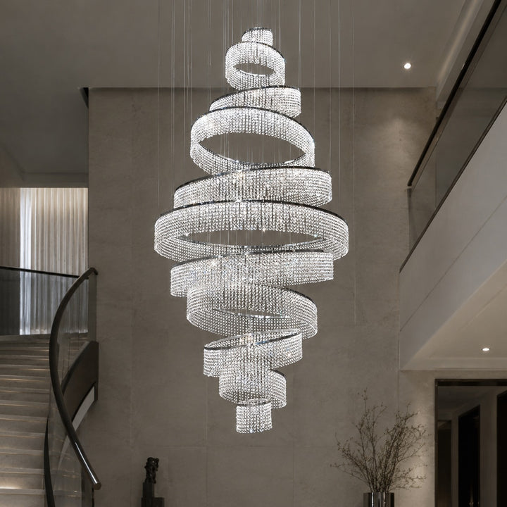 Modern Crystal Chandelier Multi-Ring Hanging LED Light Fixture Stainless Steel Adjustable