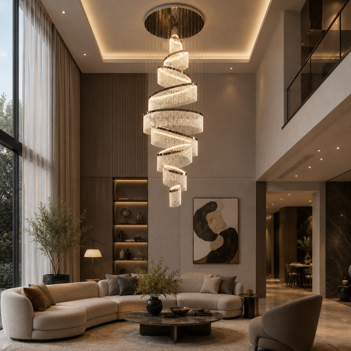 Modern Crystal Chandelier Multi-Ring Hanging LED Light Fixture Stainless Steel Adjustable