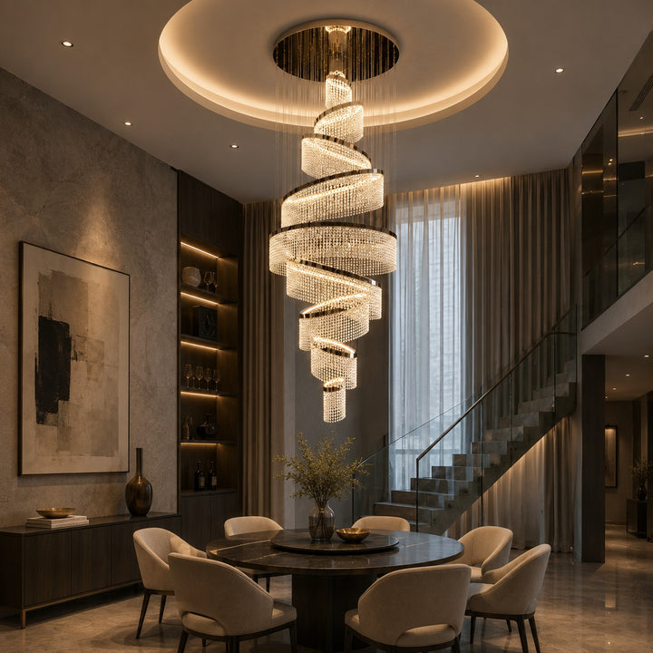 Modern Crystal Chandelier Multi-Ring Hanging LED Light Fixture Stainless Steel Adjustable