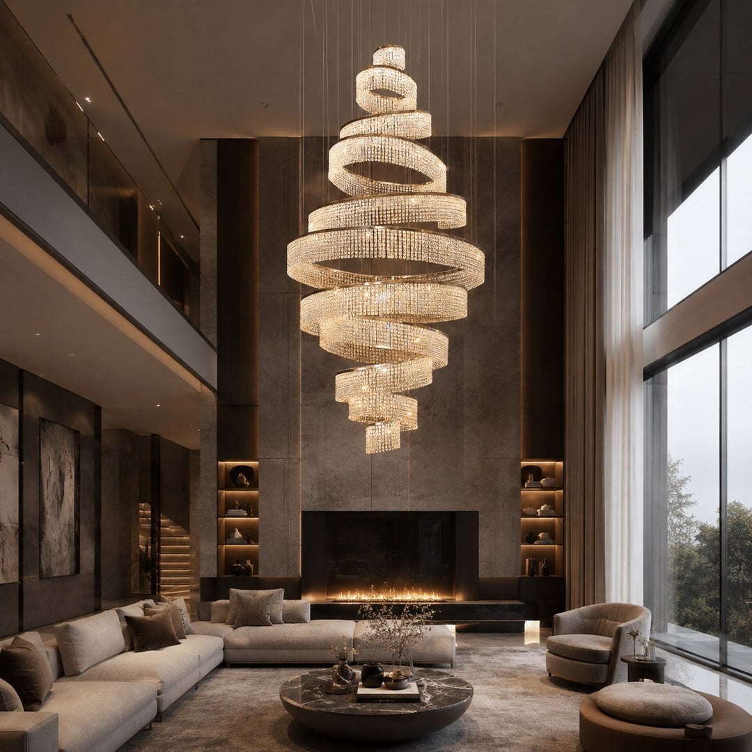 Modern Crystal Chandelier Multi-Ring Hanging LED Light Fixture Stainless Steel Adjustable