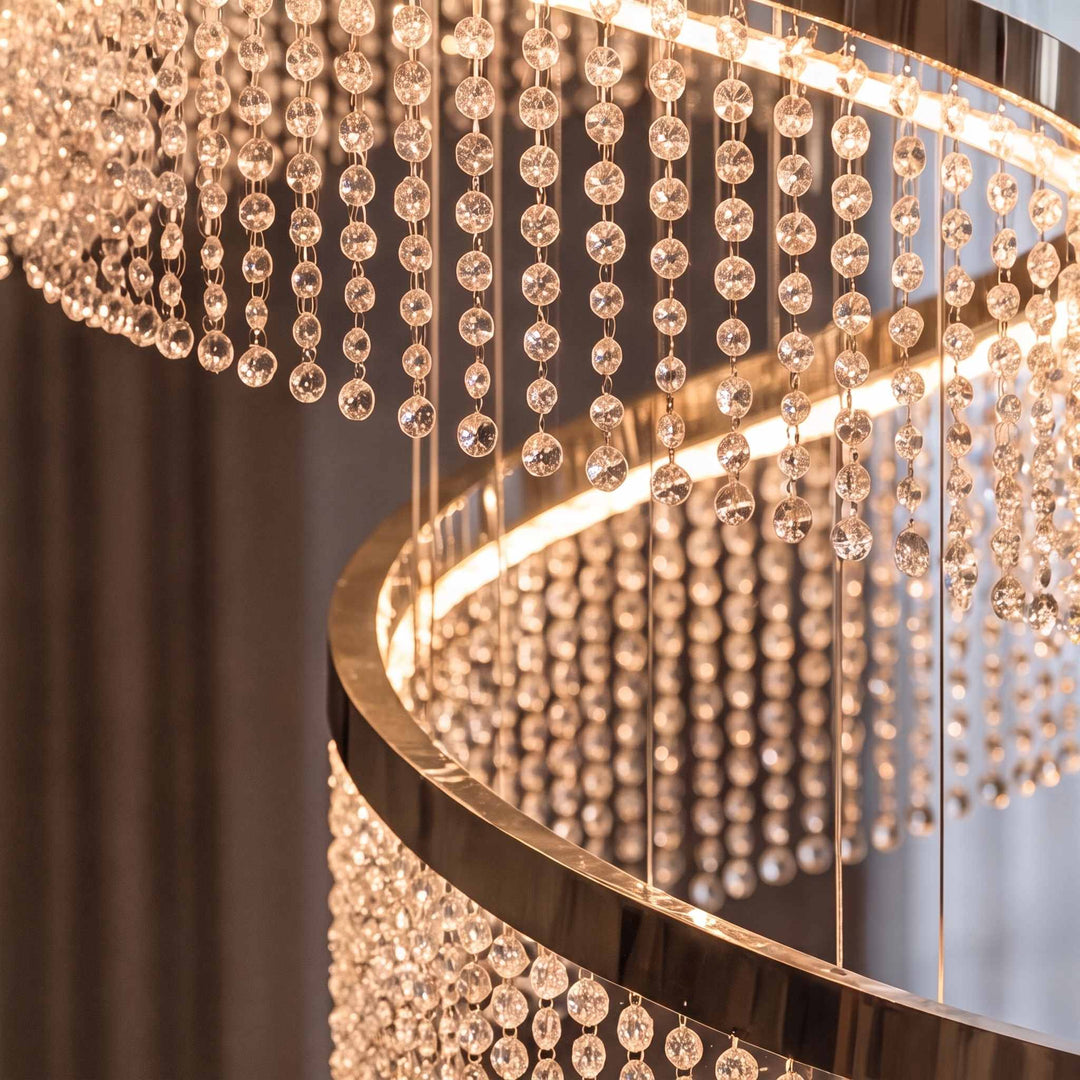 Modern Crystal Chandelier Multi-Ring Hanging LED Light Fixture Stainless Steel Adjustable