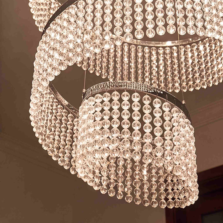 Modern Crystal Chandelier Multi-Ring Hanging LED Light Fixture Stainless Steel Adjustable