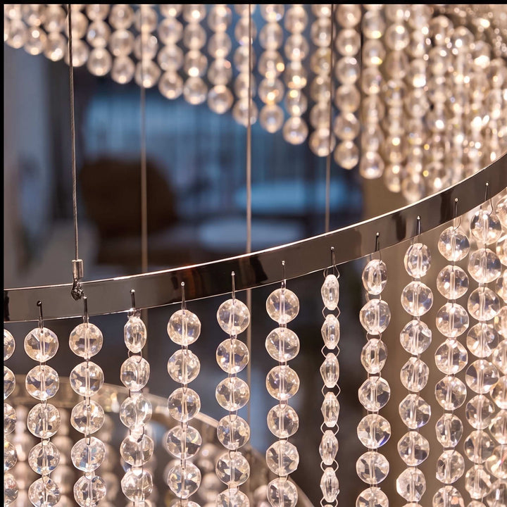 Modern Crystal Chandelier Multi-Ring Hanging LED Light Fixture Stainless Steel Adjustable