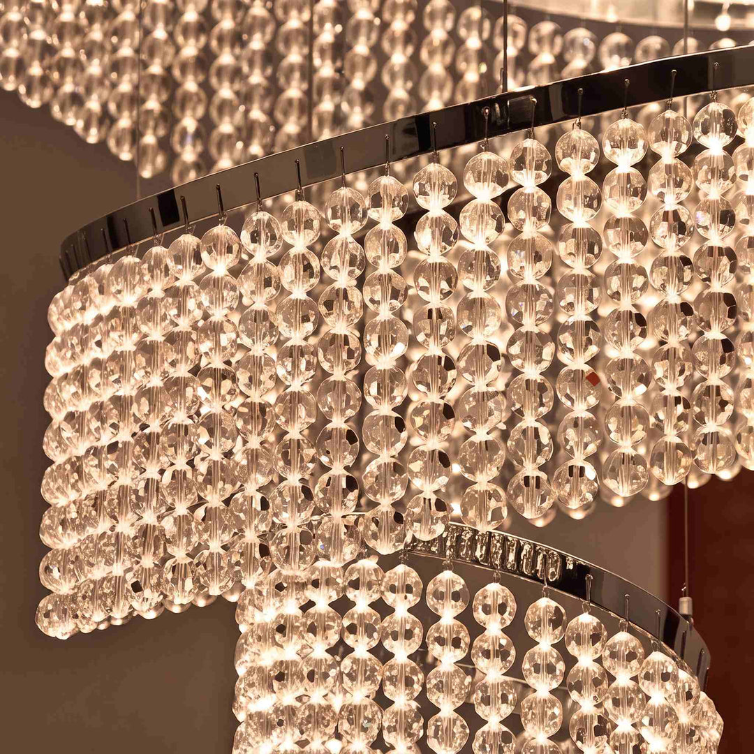 Modern Crystal Chandelier Multi-Ring Hanging LED Light Fixture Stainless Steel Adjustable
