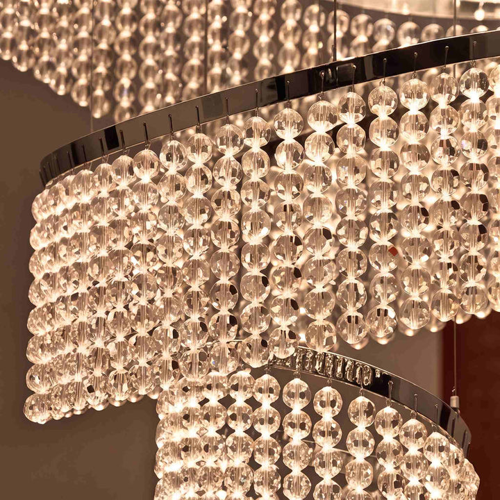 Modern Crystal Chandelier Multi-Ring Hanging LED Light Fixture Stainless Steel Adjustable