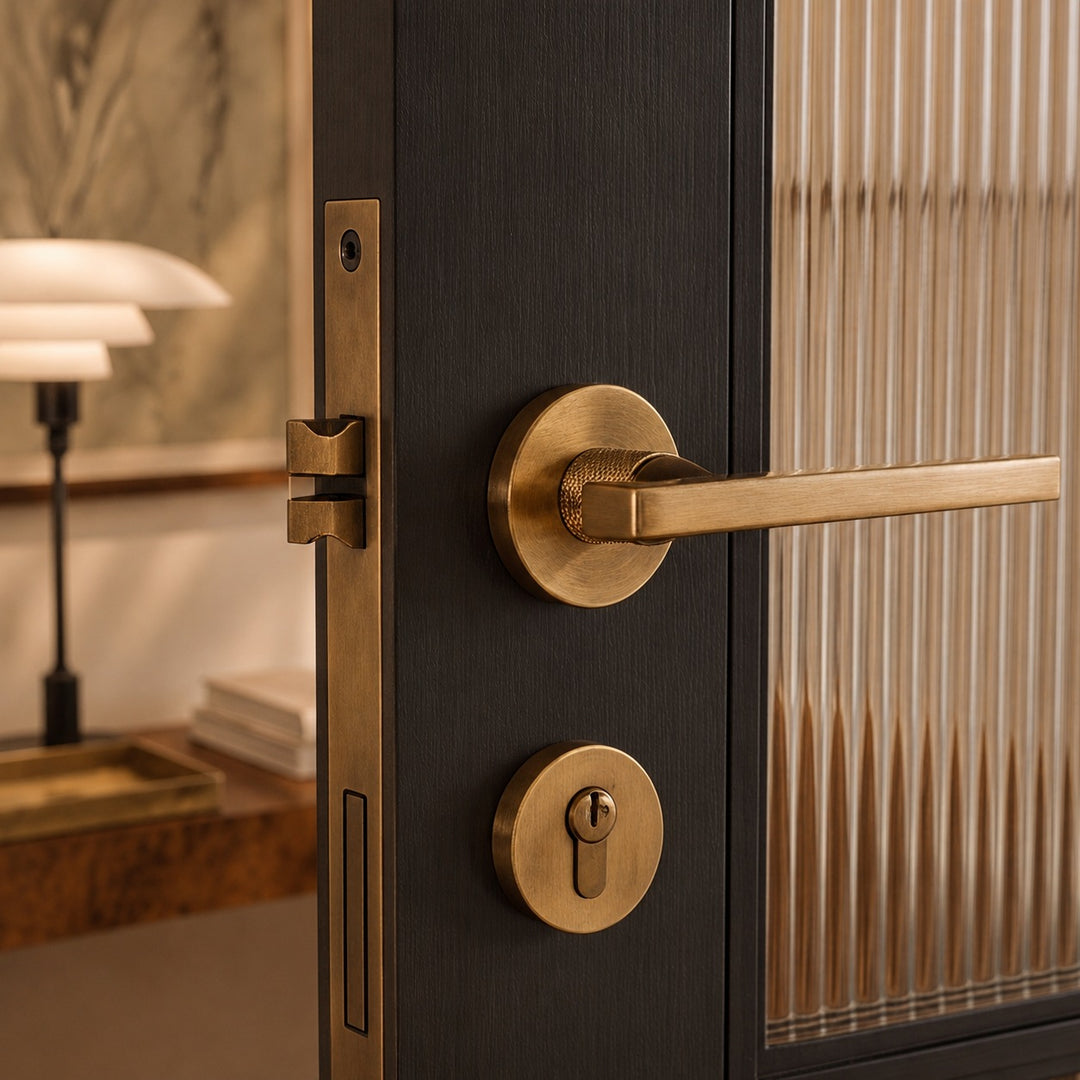 Modern Door Handleset with Ergonomic Grip Durable Brass Matte Black Finish for Interior Doors