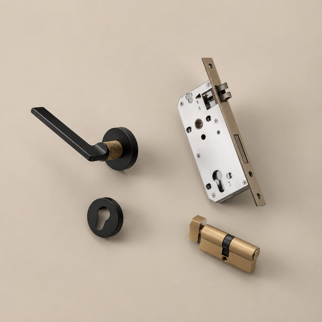 Modern Door Handleset with Ergonomic Grip Durable Brass Matte Black Finish for Interior Doors