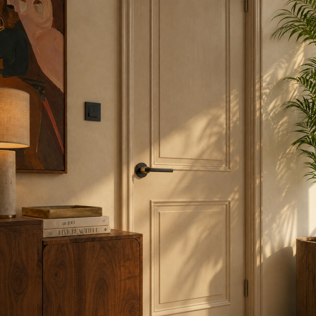 Modern Door Handleset with Ergonomic Grip Durable Brass Matte Black Finish for Interior Doors