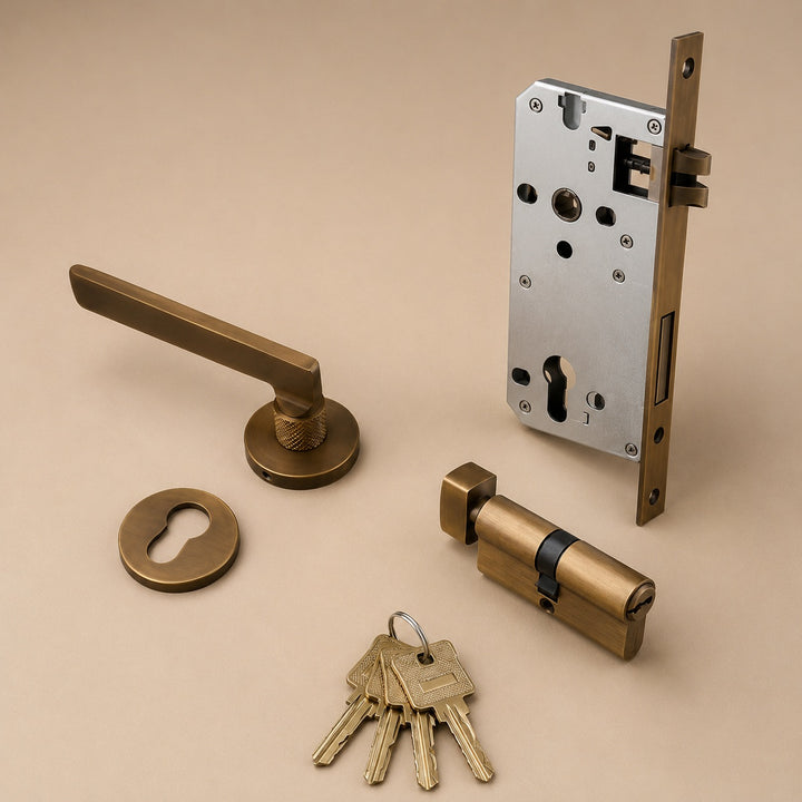 Modern Door Handleset with Ergonomic Grip Durable Brass Matte Black Finish for Interior Doors