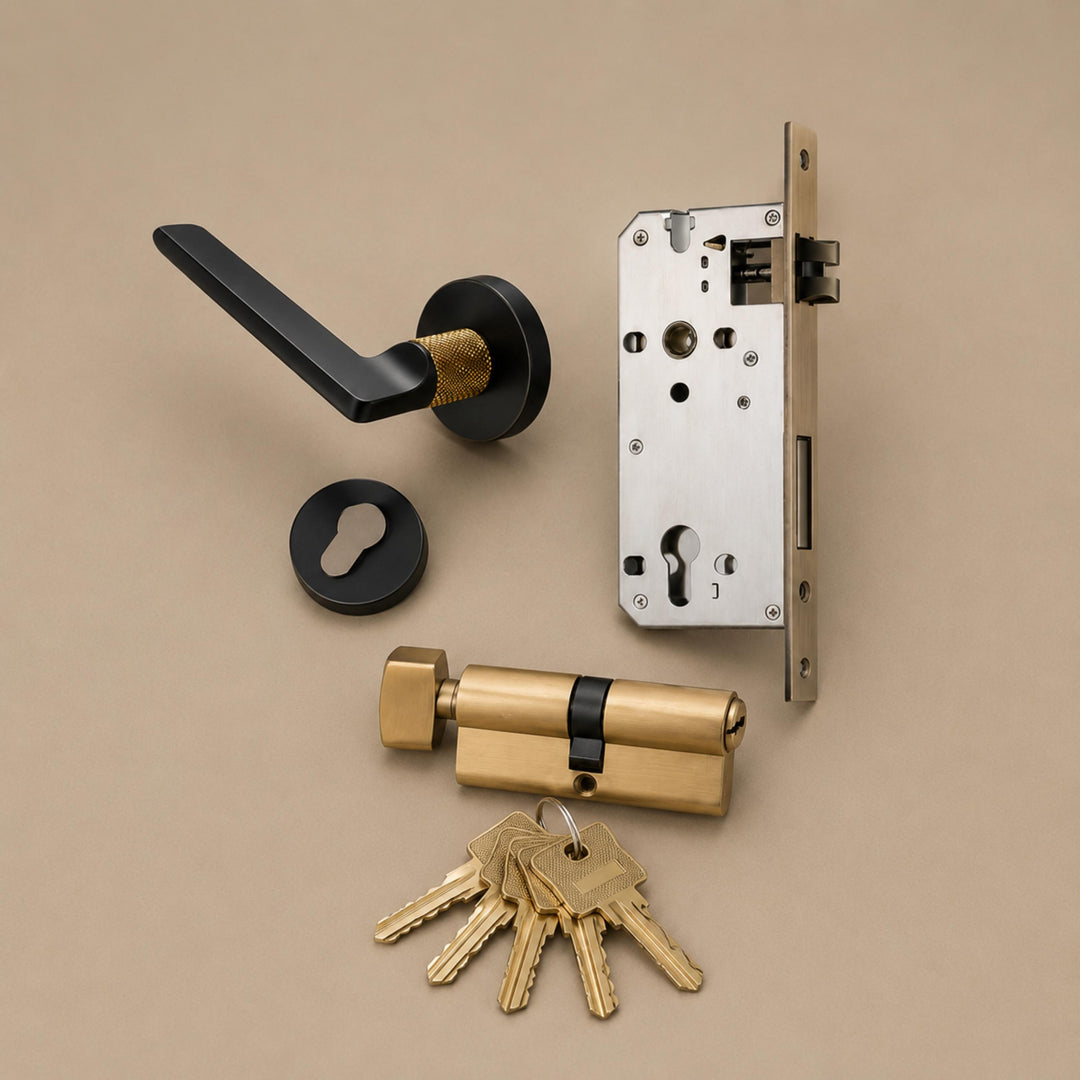 Modern Door Handleset with Ergonomic Grip Durable Brass Matte Black Finish for Interior Doors