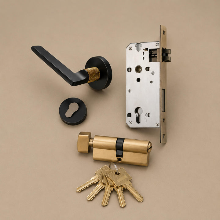Modern Door Handleset with Ergonomic Grip Durable Brass Matte Black Finish for Interior Doors