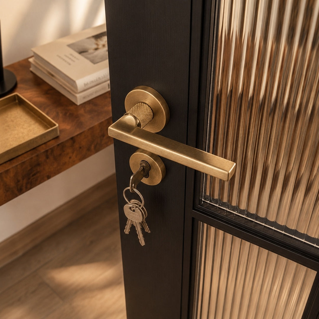Modern Door Handleset with Ergonomic Grip Durable Brass Matte Black Finish for Interior Doors