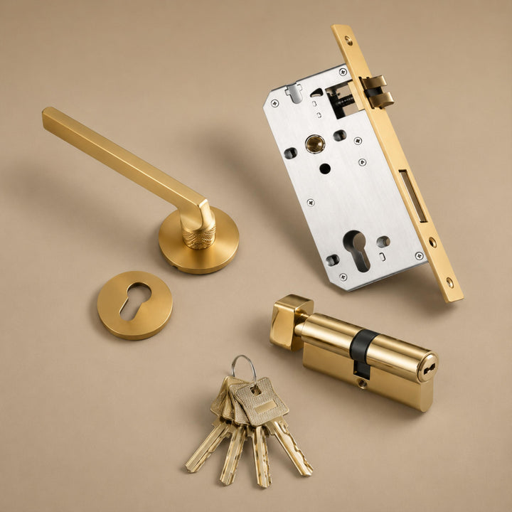 Modern Door Handleset with Ergonomic Grip Durable Brass Matte Black Finish for Interior Doors