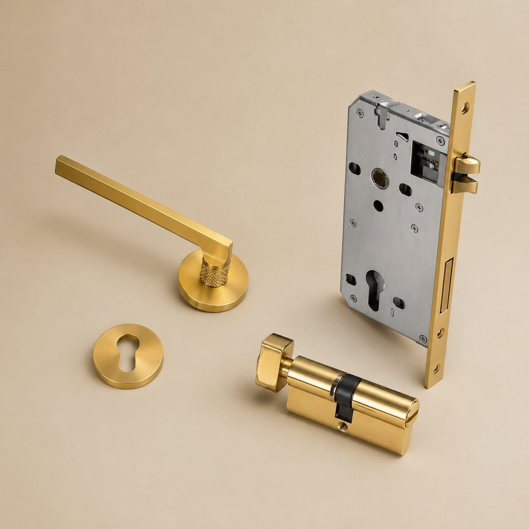 Modern Door Handleset with Ergonomic Grip Durable Brass Matte Black Finish for Interior Doors