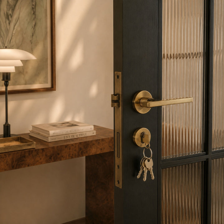 Modern Door Handleset with Ergonomic Grip Durable Brass Matte Black Finish for Interior Doors