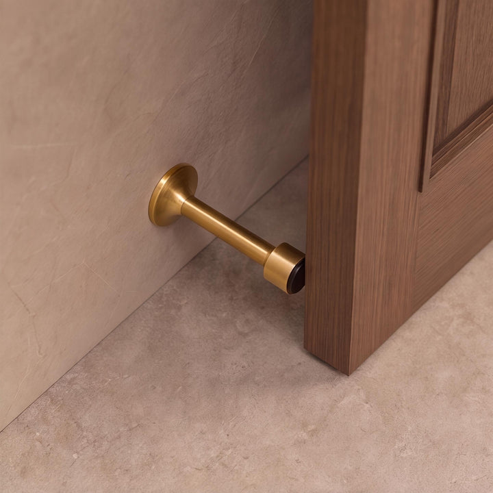 Modern Door Stop Solid Brass Adhesive or Screw Mounted with Rubber Tip for Noise Reduction