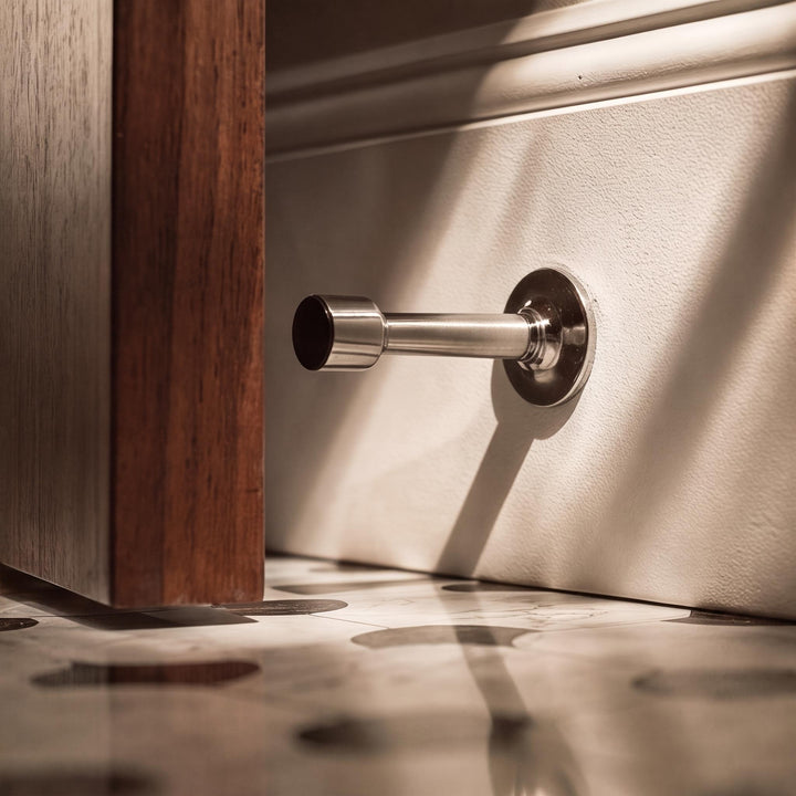 Modern Door Stop Solid Brass Adhesive or Screw Mounted with Rubber Tip for Noise Reduction