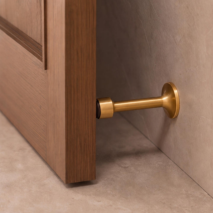 Modern Door Stop Solid Brass Adhesive or Screw Mounted with Rubber Tip for Noise Reduction