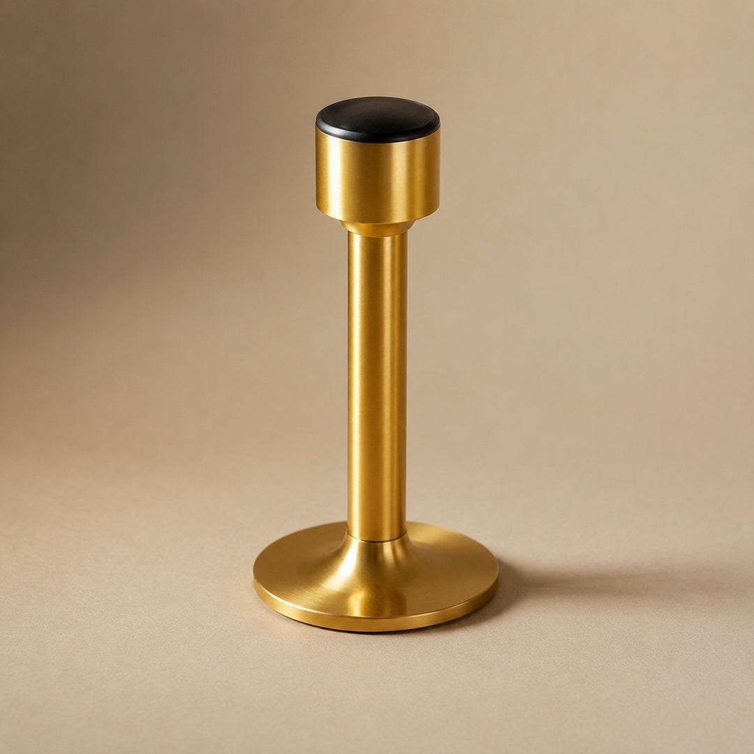 Modern Door Stop Solid Brass Adhesive or Screw Mounted with Rubber Tip for Noise Reduction