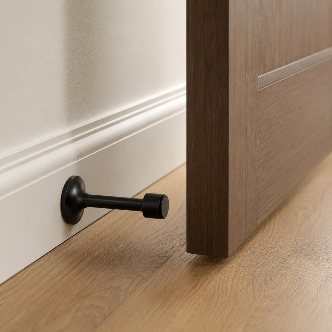 Modern Door Stop Solid Brass Adhesive or Screw Mounted with Rubber Tip for Noise Reduction