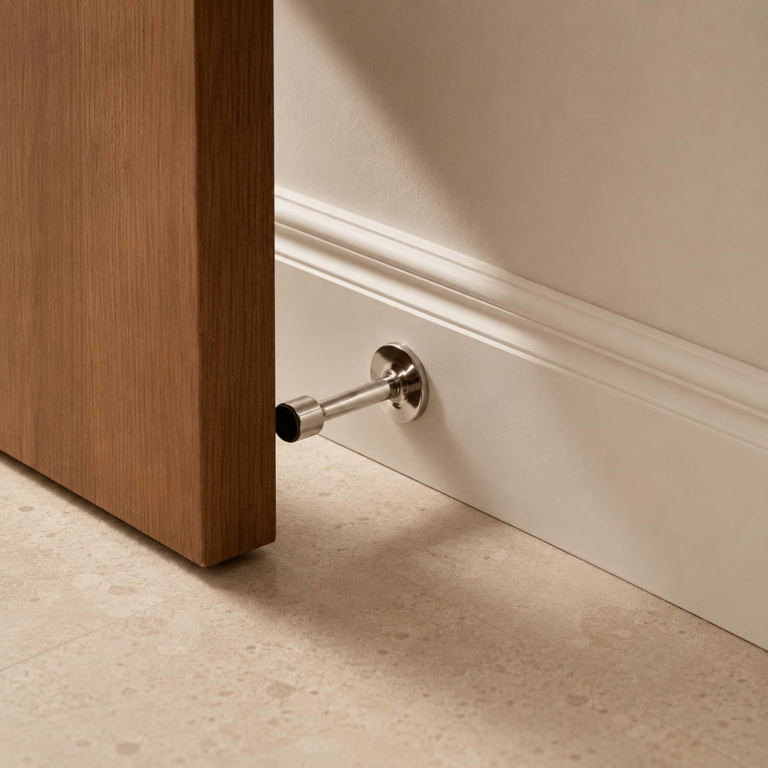 Modern Door Stop Solid Brass Adhesive or Screw Mounted with Rubber Tip for Noise Reduction