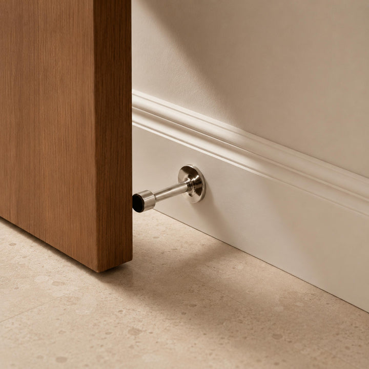 Modern Door Stop Solid Brass Adhesive or Screw Mounted with Rubber Tip for Noise Reduction