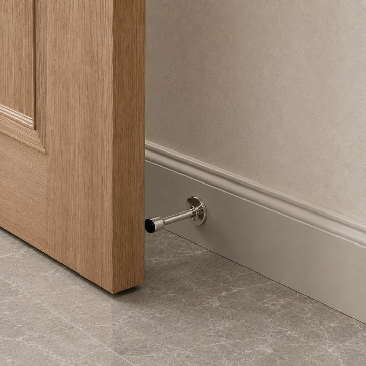 Modern Door Stop Solid Brass Adhesive or Screw Mounted with Rubber Tip for Noise Reduction