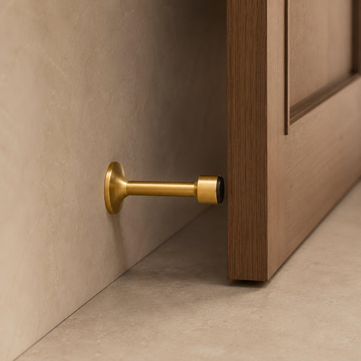 Modern Door Stop Solid Brass Adhesive or Screw Mounted with Rubber Tip for Noise Reduction