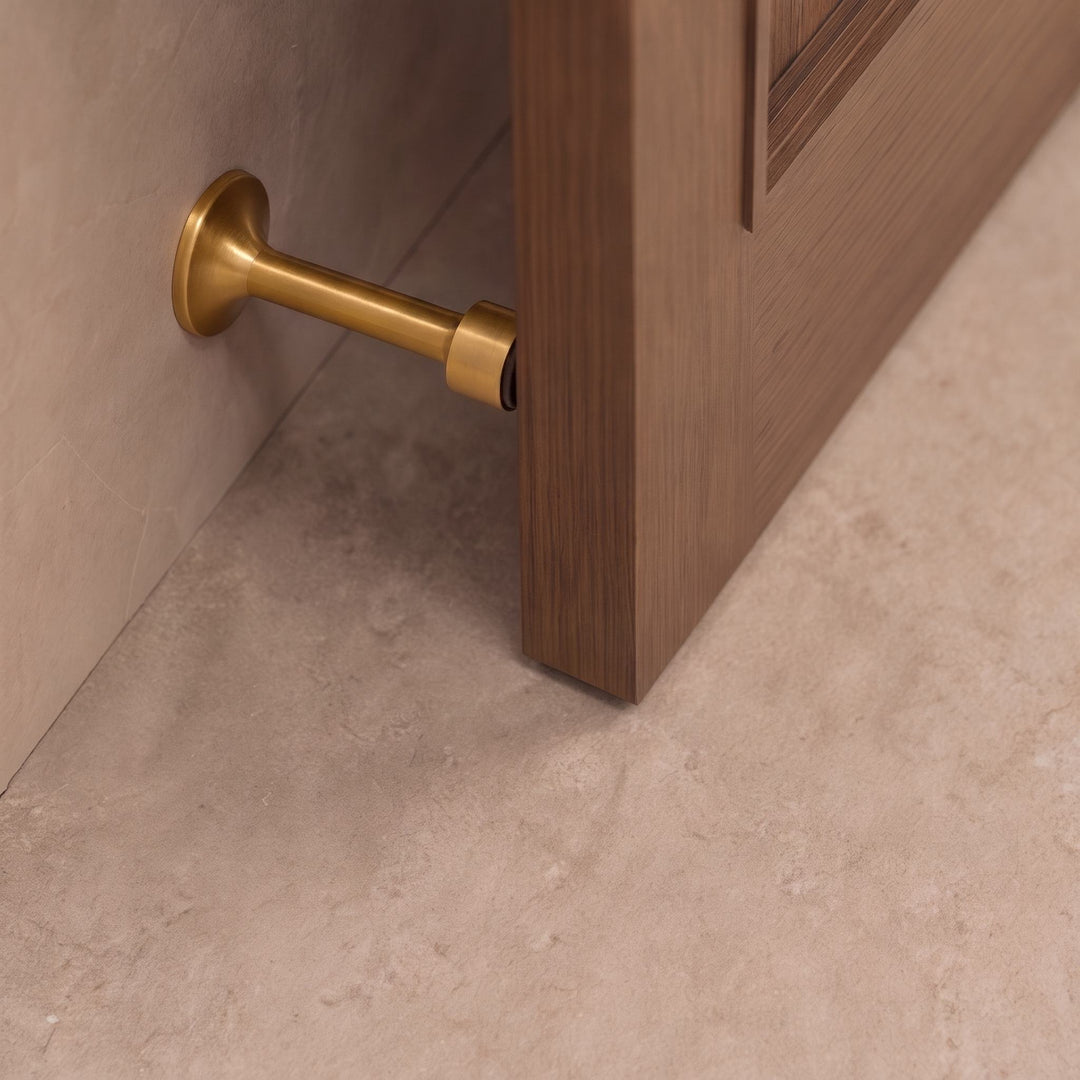 Modern Door Stop Solid Brass Adhesive or Screw Mounted with Rubber Tip for Noise Reduction