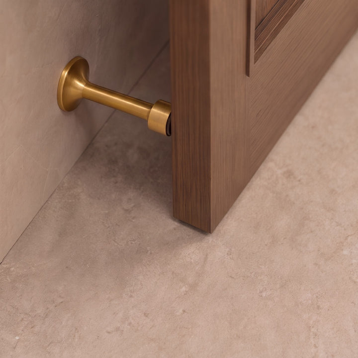 Modern Door Stop Solid Brass Adhesive or Screw Mounted with Rubber Tip for Noise Reduction
