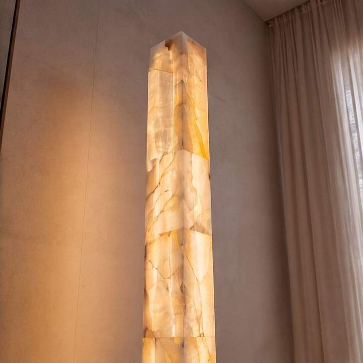 Modern Floor Lamp Adjustable Alabaster Body with Marble Base and Integrated LED Lighting