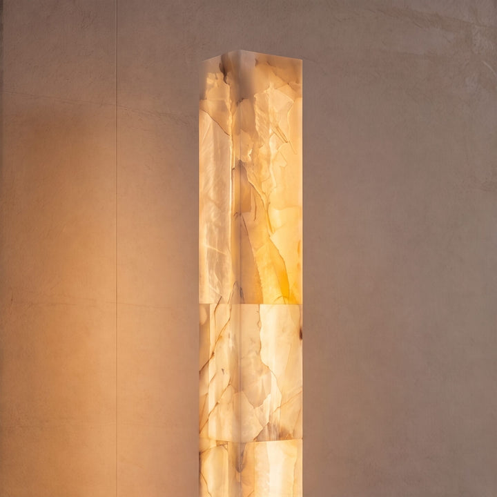 Modern Floor Lamp Adjustable Alabaster Body with Marble Base and Integrated LED Lighting