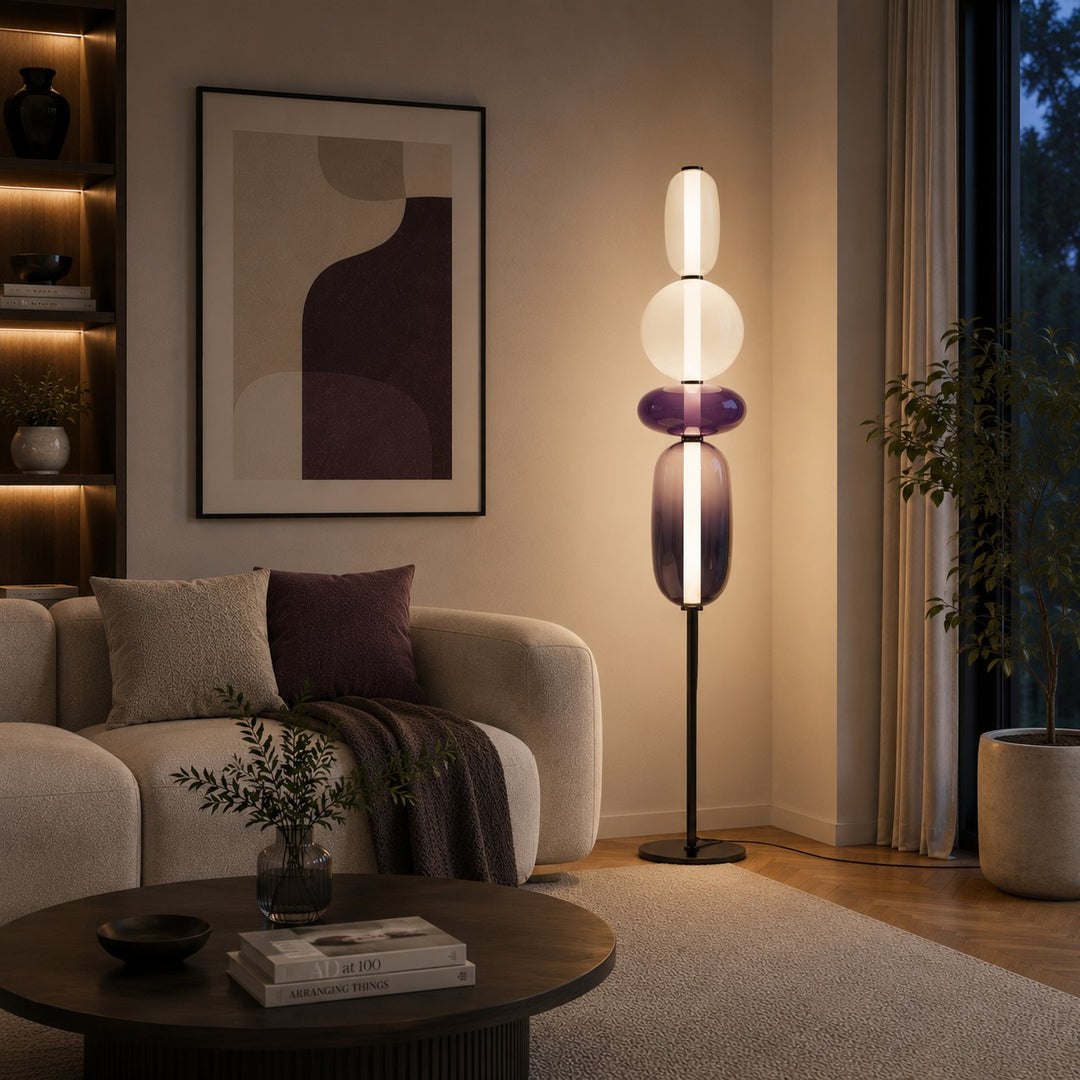 Modern Floor Lamp Adjustable Height Glass LED Lighting Stacked Pebble Design