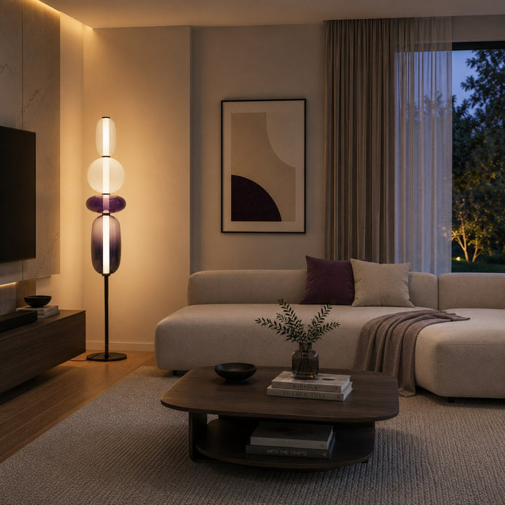 Modern Floor Lamp Adjustable Height Glass LED Lighting Stacked Pebble Design