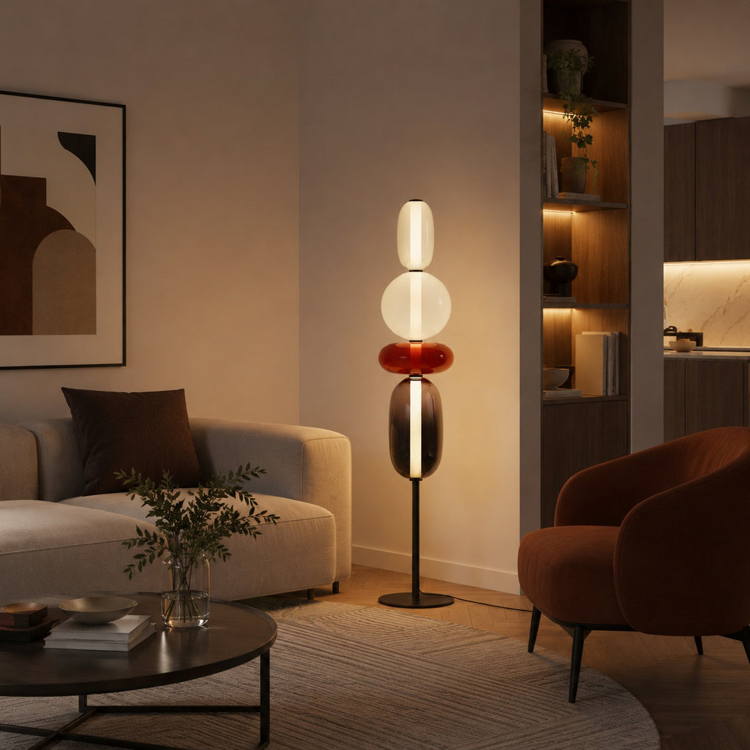 Modern Floor Lamp Adjustable Height Glass LED Lighting Stacked Pebble Design