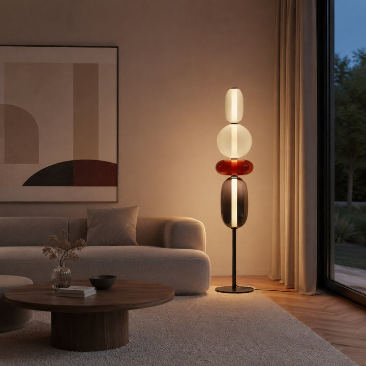 Modern Floor Lamp Adjustable Height Glass LED Lighting Stacked Pebble Design
