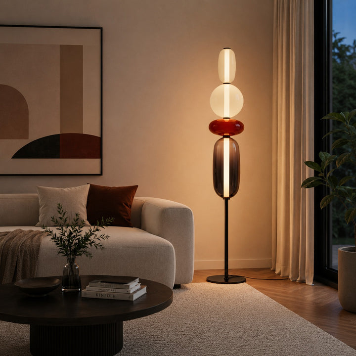 Modern Floor Lamp Adjustable Height Glass LED Lighting Stacked Pebble Design