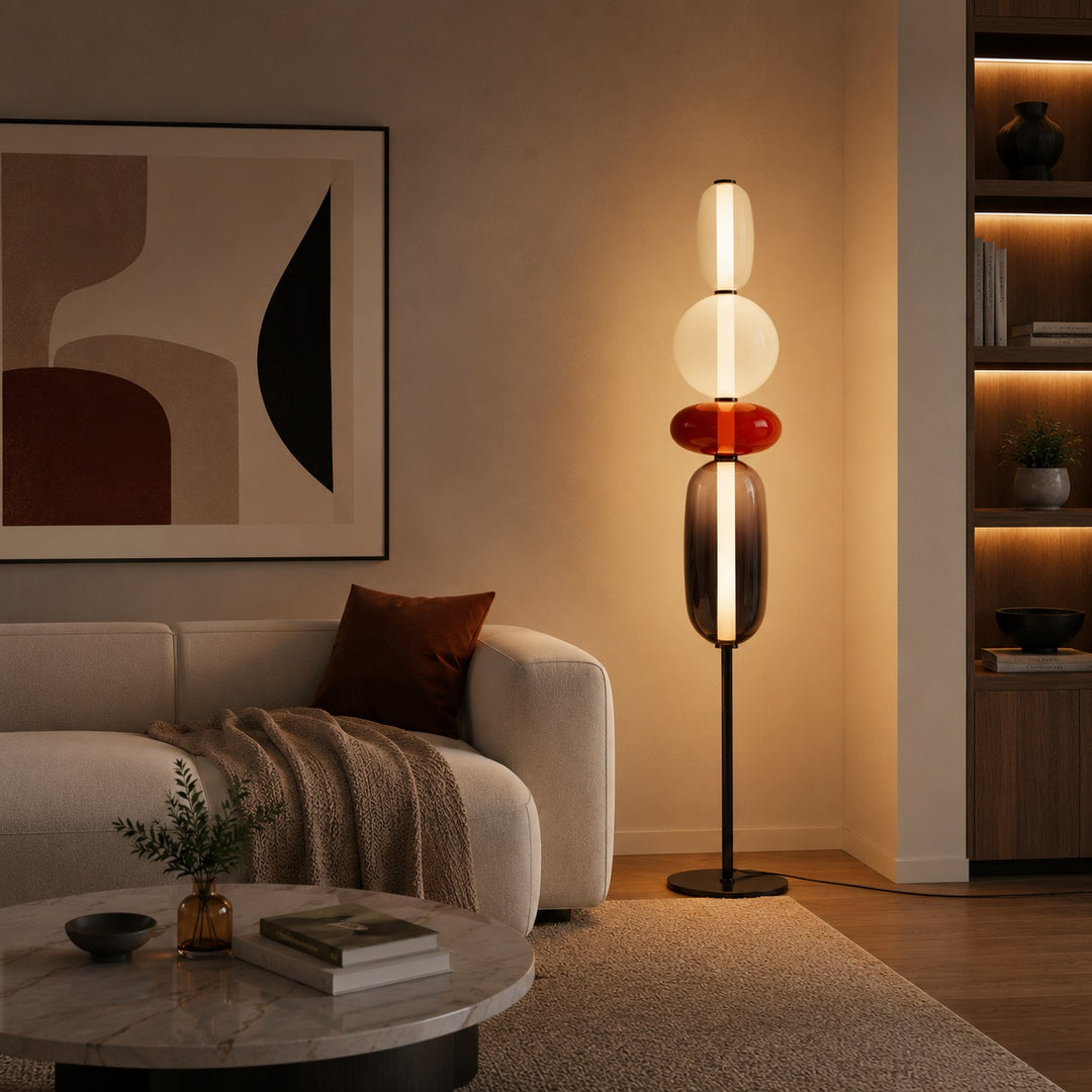 Modern Floor Lamp Adjustable Height Glass LED Lighting Stacked Pebble Design