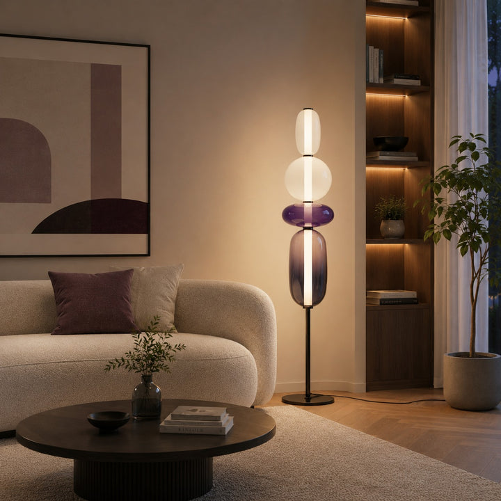 Modern Floor Lamp Adjustable Height Glass LED Lighting Stacked Pebble Design