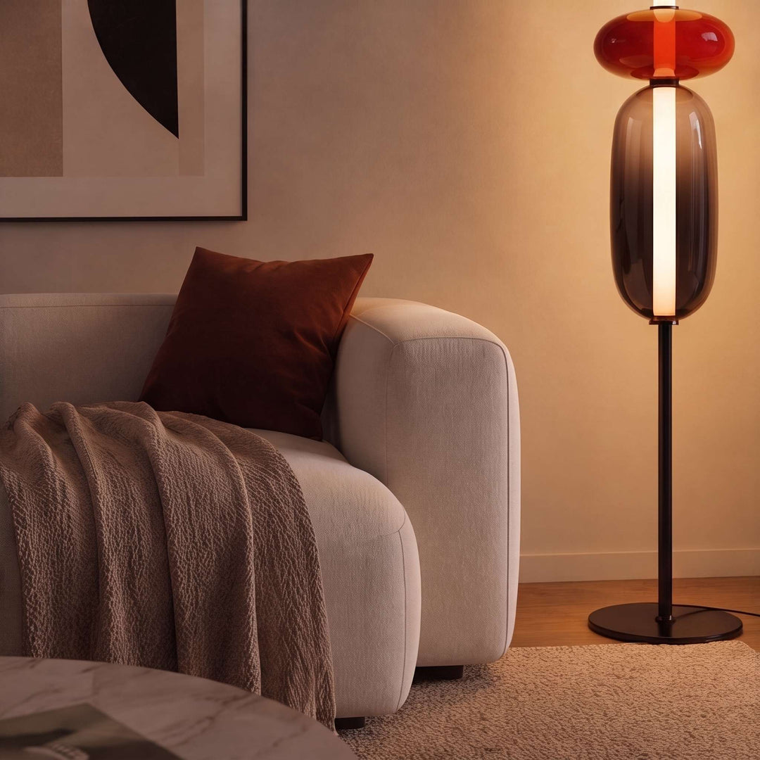 Modern Floor Lamp Adjustable Height Glass LED Lighting Stacked Pebble Design