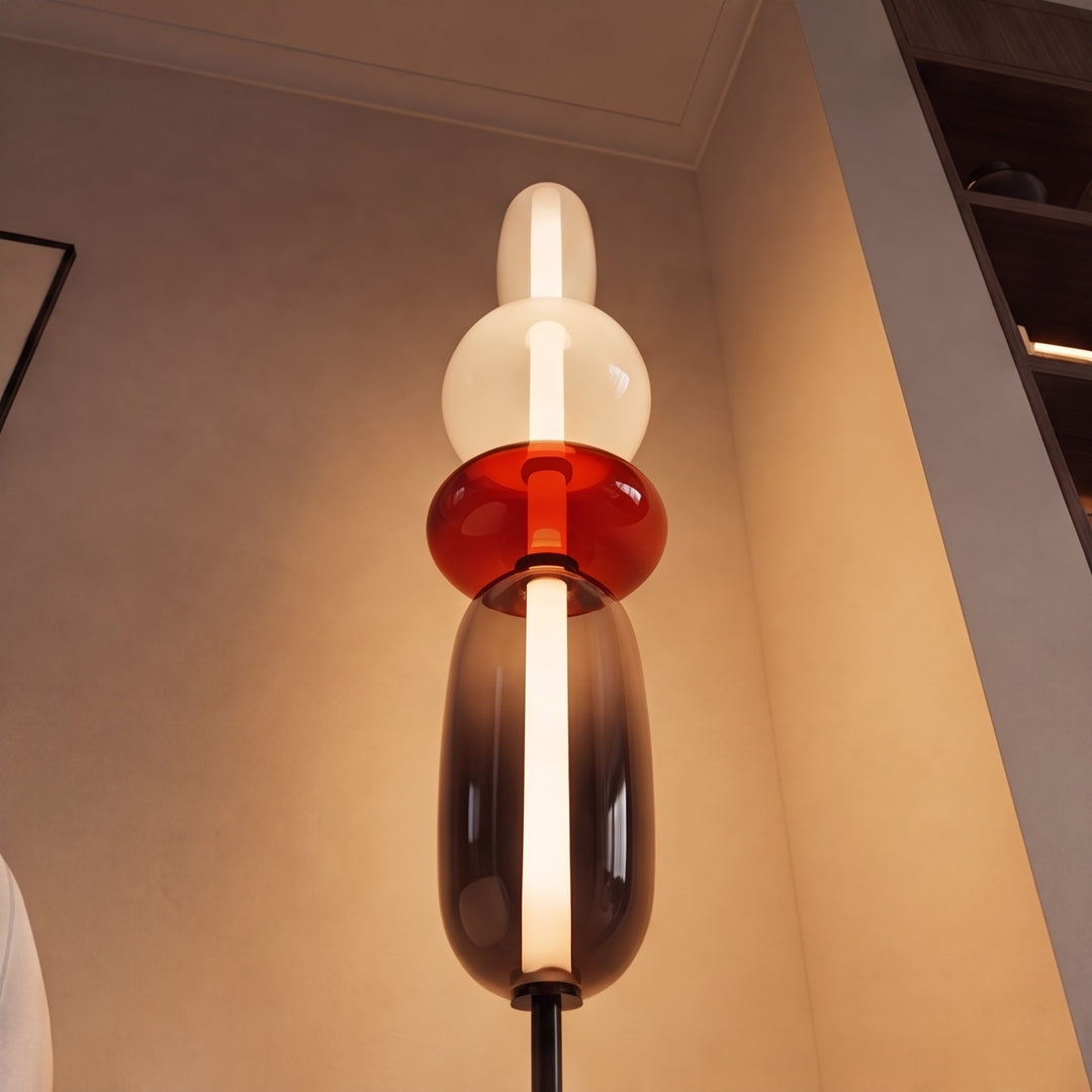 Modern Floor Lamp Adjustable Height Glass LED Lighting Stacked Pebble Design